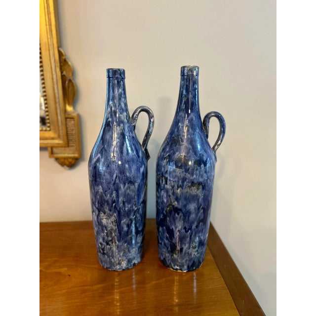 Blue Vintage Mid-Century Stoneware Capri Jugs / Pitchers Coastal Blue Hues- Set of 2 For Sale - Image 8 of 10