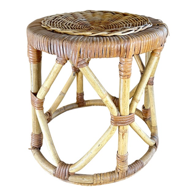 Mid 20th Century Mid-Century Wicker, Split-Cane and Rattan Side Table ...