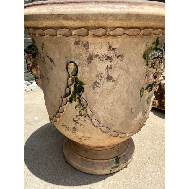 Pair of French Garden Pots From Anduze With Antiqued Patina, Mascarons and Swags For Sale - Image 13 of 16
