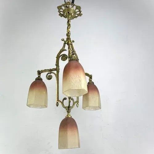 Art Deco Pate De Verre Hanging Lamp in Bronze, 1930s For Sale - Image 3 of 12