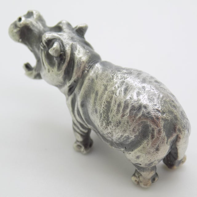 Metal Vintage Italian Handmade Genuine Silver Rare Hippopotamus Figurine Miniature Sculpture, Made in Tuscany For Sale - Image 7 of 11