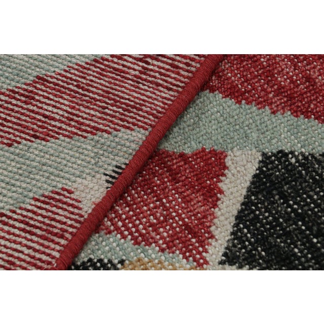 Red Rug & Kilim’s Distressed Runner in Red and Blue Geometric Patterns For Sale - Image 8 of 8