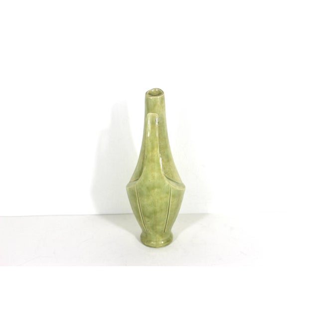 Art Deco 1940s Art Deco Green Geometric Pitcher Vase Jug With Handle For Sale - Image 3 of 10
