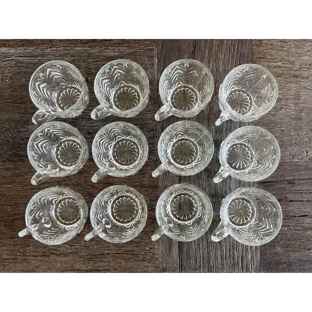 Mid-Century Modern Vintage Jeannette Feathered Glass Punch Bowl With Base, 12 Punch Cups, and Ladle For Sale - Image 3 of 7