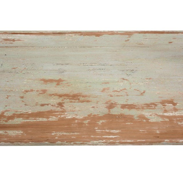 Light Green Rustic Painted Bench For Sale - Image 8 of 9