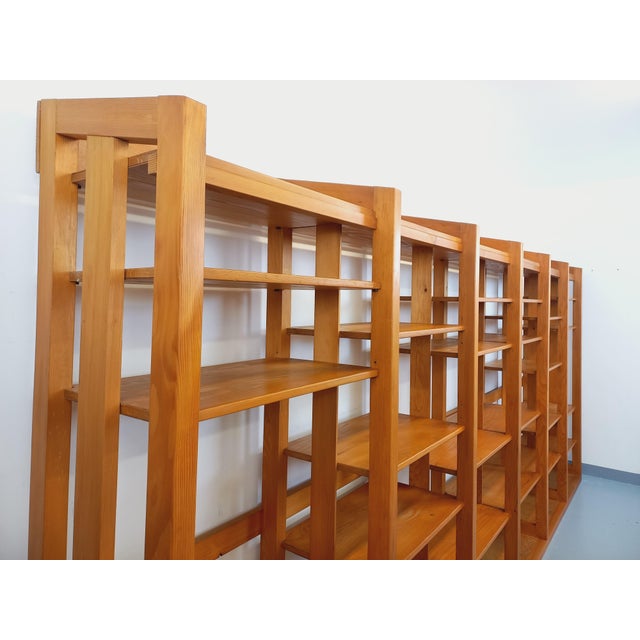 Mid-Century Modern Large Modular Bookcase with Pine Shelves, 1970s, Set of 6 For Sale - Image 3 of 18