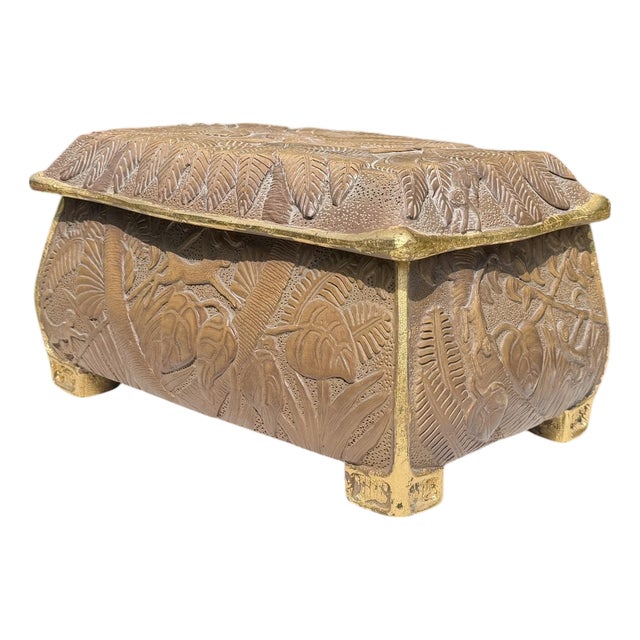 Vintage Carved Tropical Foliage & Animal Motif Box For Sale