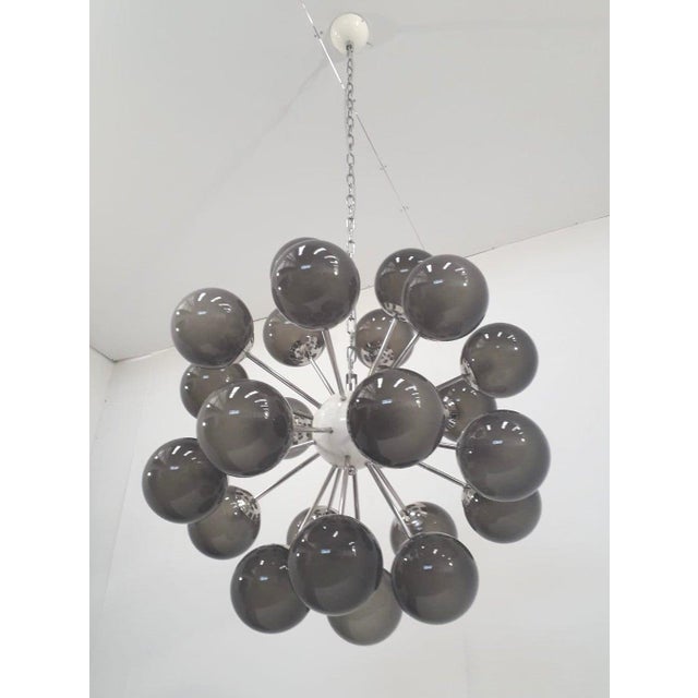 Fabio Ltd 21st Century Nova Polished Nickel Frosted Smoky Murano Sputnik Chandelier by Fabio LTD For Sale - Image 4 of 6