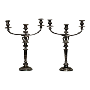 Pair of Old Sheffield Silver Plated Matthew Boulton Three Light Candelabra, Early 1800s
