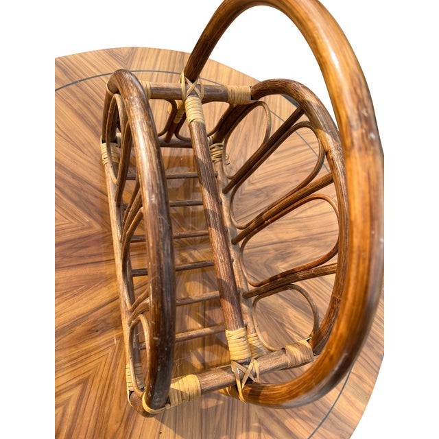 Vintage Natural Bamboo Wicker Magazine Rack in Coastal Boho Chic Style For Sale - Image 4 of 7