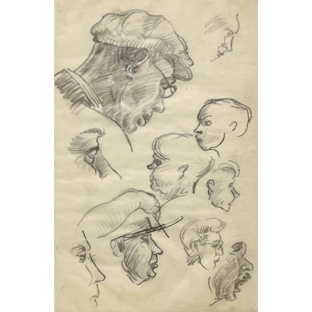 A Striking Composite Sketch (Figure Study of Faces and Profiles) by Noted Chicago Modern Artist, Harold Haydon (Am....
