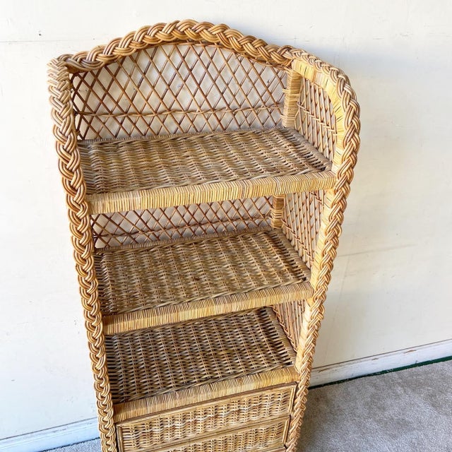 Vintage Boho Chic Woven Wicker Etagere Chairish