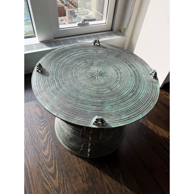Contemporary Patinated Bronze Drum Side Table — Sculptural Global Accent, Organic Modern Design For Sale - Image 3 of 9