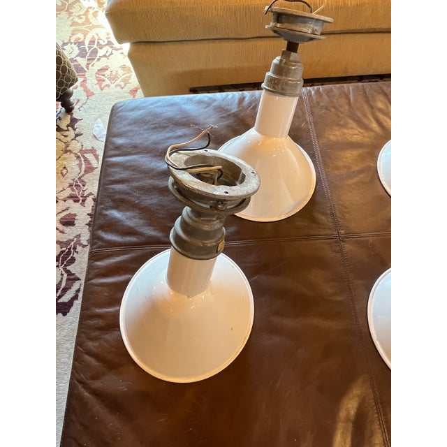 White Stonco Vintage 1940s Metal Enamel Industrial Sign Lights For Sale - Image 8 of 10