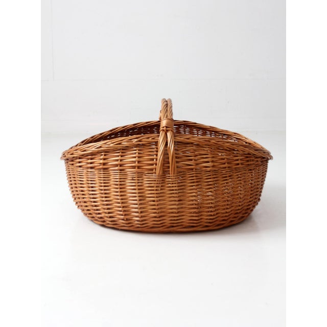 Vintage Large Willow Gathering Basket With Handle For Sale - Image 6 of 14