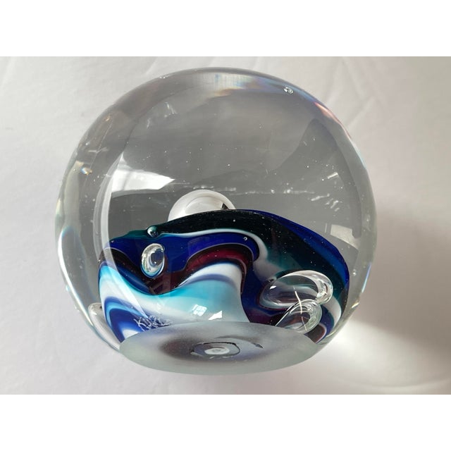 Mid-Century Modern Hand Blown Glass Ocean Sea Wave Paperweight Signed Karg For Sale - Image 3 of 8