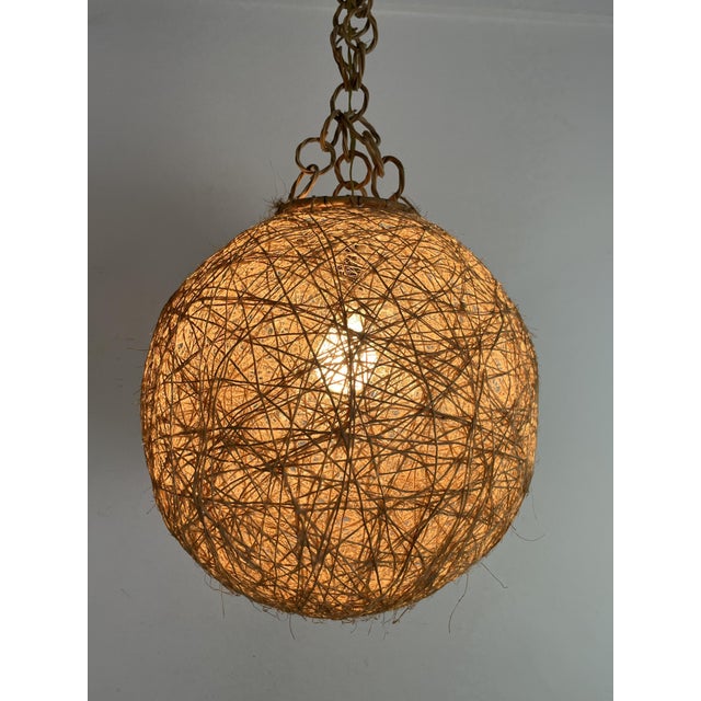 Light Yellow Mid-Century Italian Twine and Rattan Pendant Light, 1960s For Sale - Image 8 of 12