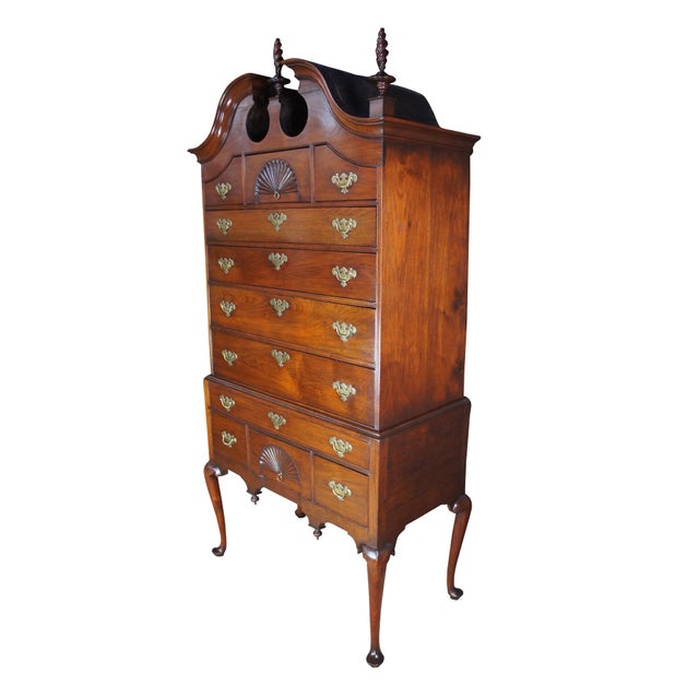 Queen Anne Antique 18th C. American Queen Anne Cherry Bonnet Top Highboy Chest Dresser For Sale - Image 3 of 16