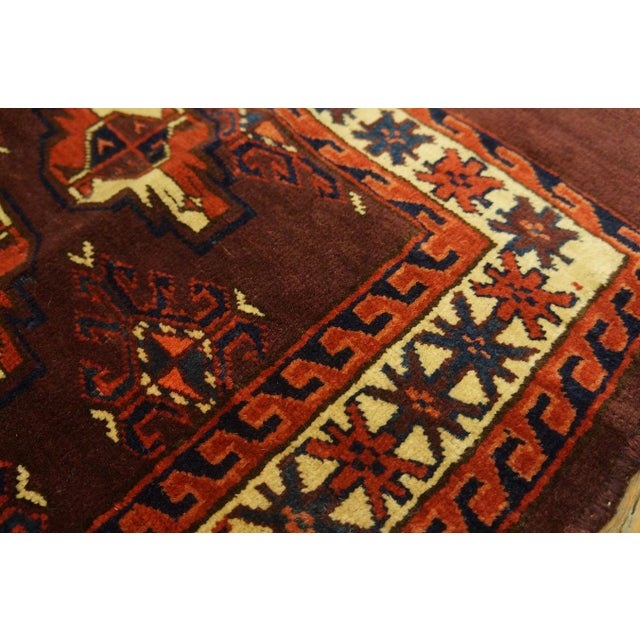 1871s Red Wine Geometric Antique Turkmen Tekke Chuval Rug 2'6" X 3'9" Handknotted Wool Carpet For Sale - Image 10 of 10
