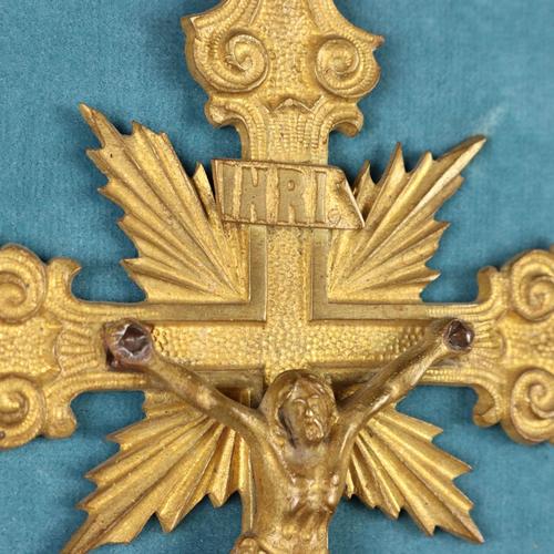 Bronze Crucifix Mounted on Gilded Wooden Holy Water Stoup For Sale - Image 5 of 10