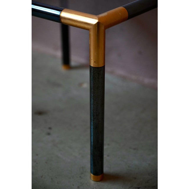 Italian Modern Side Table in Black and Gold Metal with Smoked Glass, 1970s For Sale - Image 13 of 14