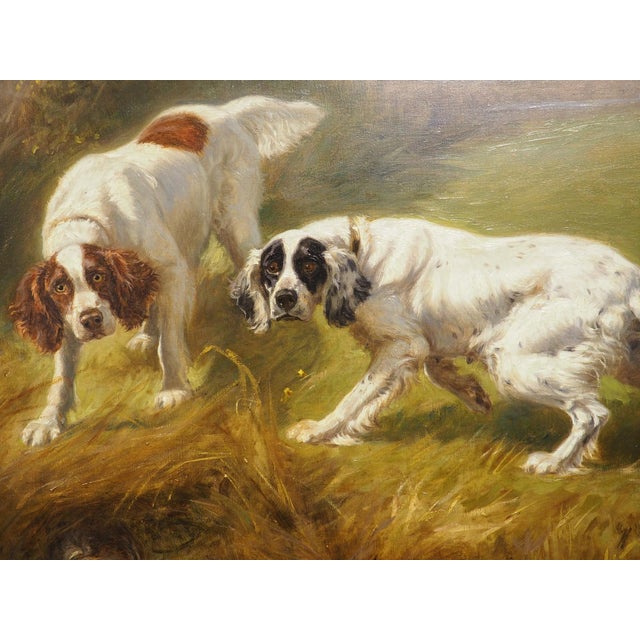 Antique French Hunt Painting of Setters and a Mallard, Oil on Canvas, 1904 For Sale - Image 18 of 18