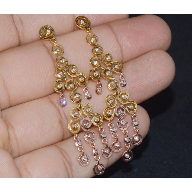 Certified Natural 1.55Cts VS F Diamond 18K Solid Gold Chandelier Earrings, A Pair For Sale - Image 9 of 10