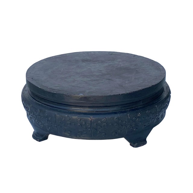 Wood Chinese Rustic Vintage Dark Brown Black Wood Round Plant Stand For Sale - Image 7 of 7