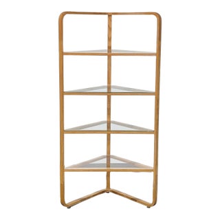 Modern Bentwood Corner Bookshelf With Glass Shelves For Sale