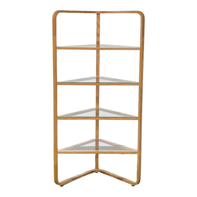 Modern Bentwood Corner Bookshelf With Glass Shelves For Sale