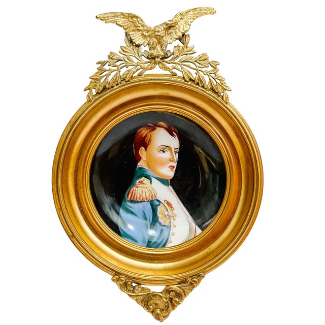 Early 20th Century Miniature Napoleon Portrait on Ceramic in Imperial Eagle Faux-Gilt Frame For Sale - Image 12 of 14