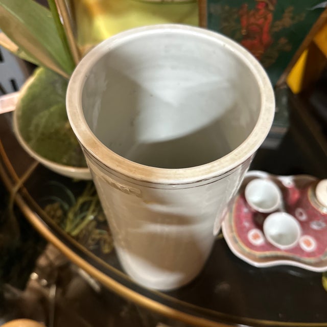 Ceramic Vintage Asian Style White Ceramic Skinny Vase With Floral Accents For Sale - Image 7 of 8