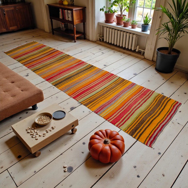 Mediterranean 1960s Vintage Runner Rug Turkish Handmade Striped Hallway Decor - 2'6" X 11'6" For Sale - Image 3 of 12