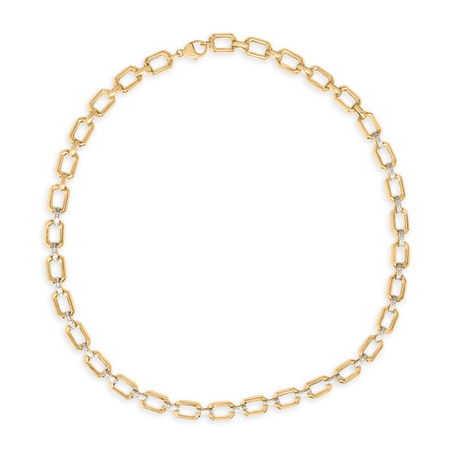 2020s Gold Vermeil .925 Sterling Silver 1/4 Cttw Diamond Bold Octagonal Link Necklace For Sale - Image 5 of 6