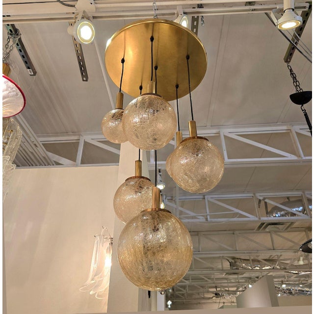 Metal 1970s Murano Glass, Mid Century Modern Flush Mount Chandelier For Sale - Image 7 of 11