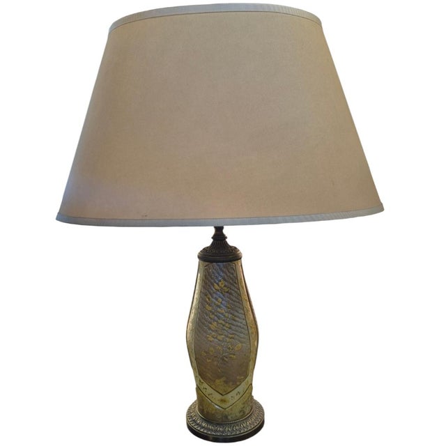 1900s Rare Unsigned Cameo Glass Art Nouveau Style Landscape Table Lamp - Gilt Bronze Base For Sale - Image 11 of 11
