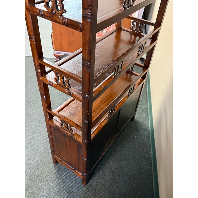 Hand Carved Shelving With Double Door Cabinet For Sale - Image 10 of 12