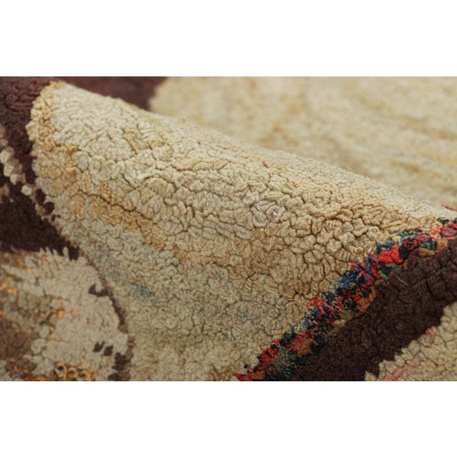 Textile Antique Hooked Rug in Beige-Brown With Dog Pictorials - Rug & Kilim For Sale - Image 7 of 8