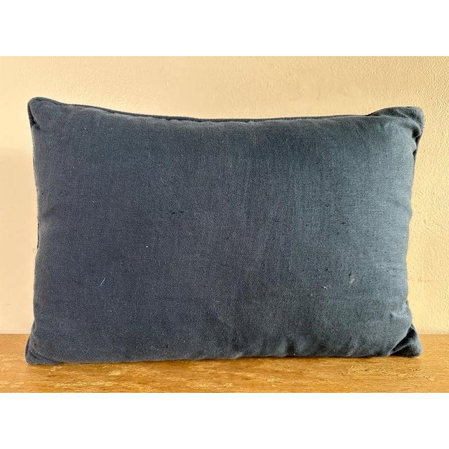 Hmong Indigo Cotton & Linen Pillow With Geometric Design For Sale - Image 4 of 5