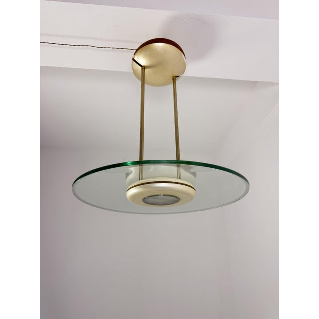 Gold Pendant Lamp in Brass and Nile Green Murano Glass, 1960s For Sale - Image 8 of 8