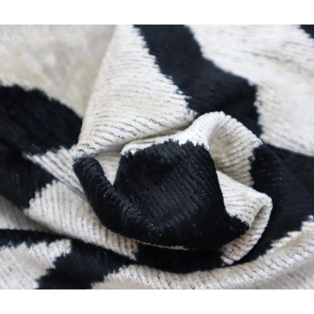 Contemporary Black & White Velvet Throw Pillow & Down Insert For Sale - Image 9 of 11