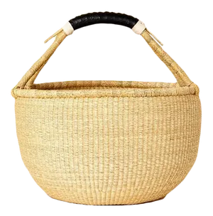 Bolga Ghana Natural With Back & Tan Handle Woven Basket