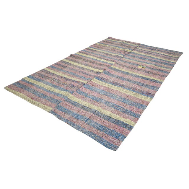 Traditional Vintage Striped Turkish Rag Rug For Sale - Image 3 of 7