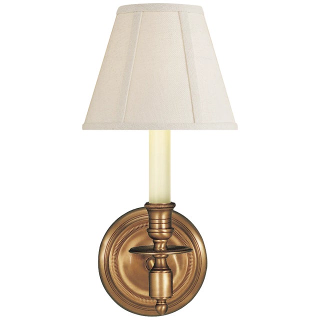 Traditional Visual Comfort Signature French Single Sconce in Hand-Rubbed Antique Brass with Linen Shade For Sale - Image 3 of 3