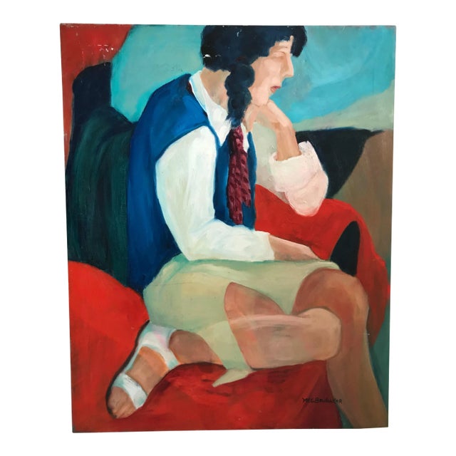 Late 20th Century Molly Brubaker Seated Woman Portrait Painting For Sale