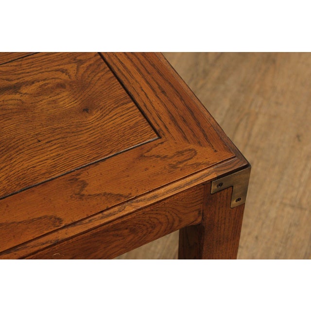 Late 20th Century Henredon 'Artefacts' Oak and Brass Campaign End Table For Sale - Image 5 of 12