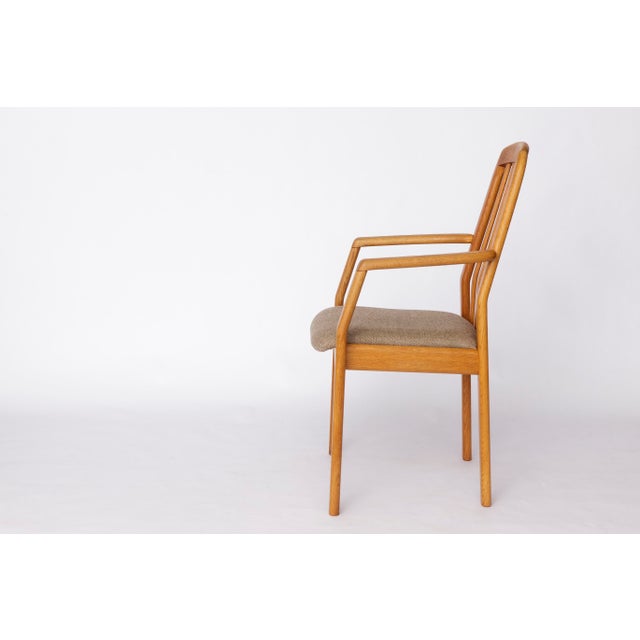 Dyrlund Mid-Century Modern Dining Armchair in Oak and Light Grey Upholstery from Dyrlund, Denmark, 1970s For Sale - Image 4 of 11