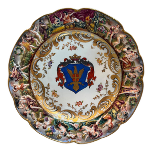 Antique 19c German Porcelain Gold Eagle Armorial Crest Plate W Capodimonte Mark