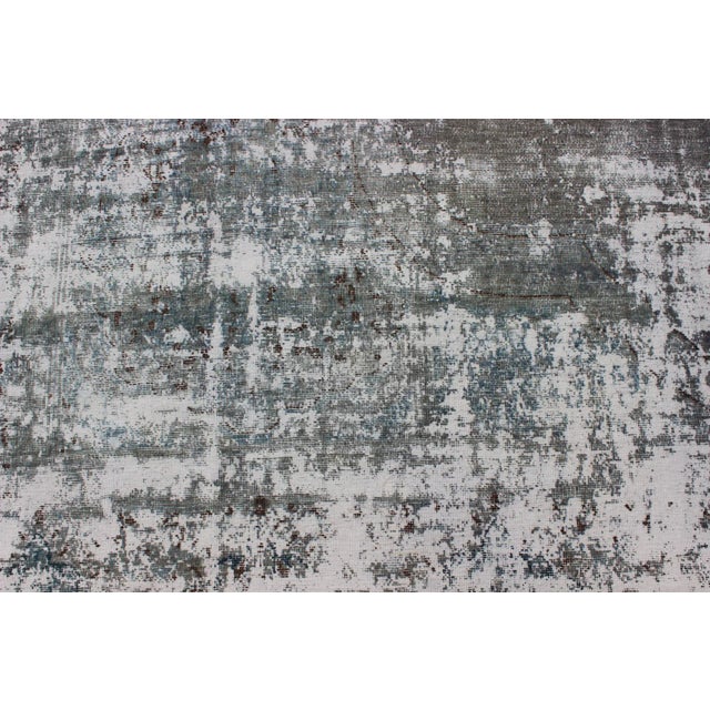 Textile Mid 20th Century Distressed Vintage Persian Rug With Abstract Modern Design in Warm Gray-Silver For Sale - Image 7 of 11
