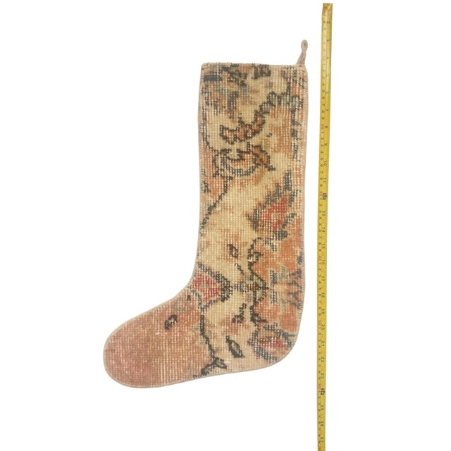 Terracotta & Red Accent Vintage Kilim Christmas Stocking, Cream Wool, 11.8 X 17.7 in – One of a Kind Turkish Decor For Sale - Image 4 of 6